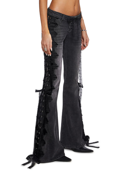 Lace-Up Flare Jeans