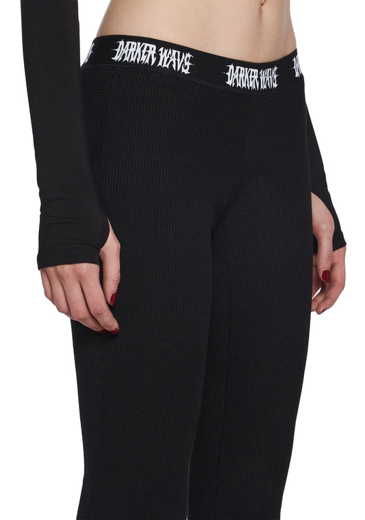 Waffle Flare Knit Pants — Black