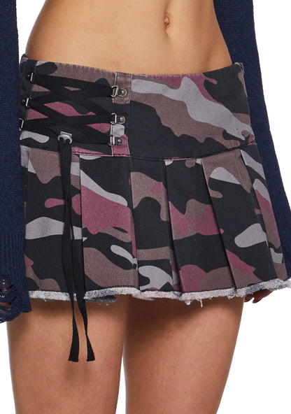 Camo Lace-Up Mini Skirt