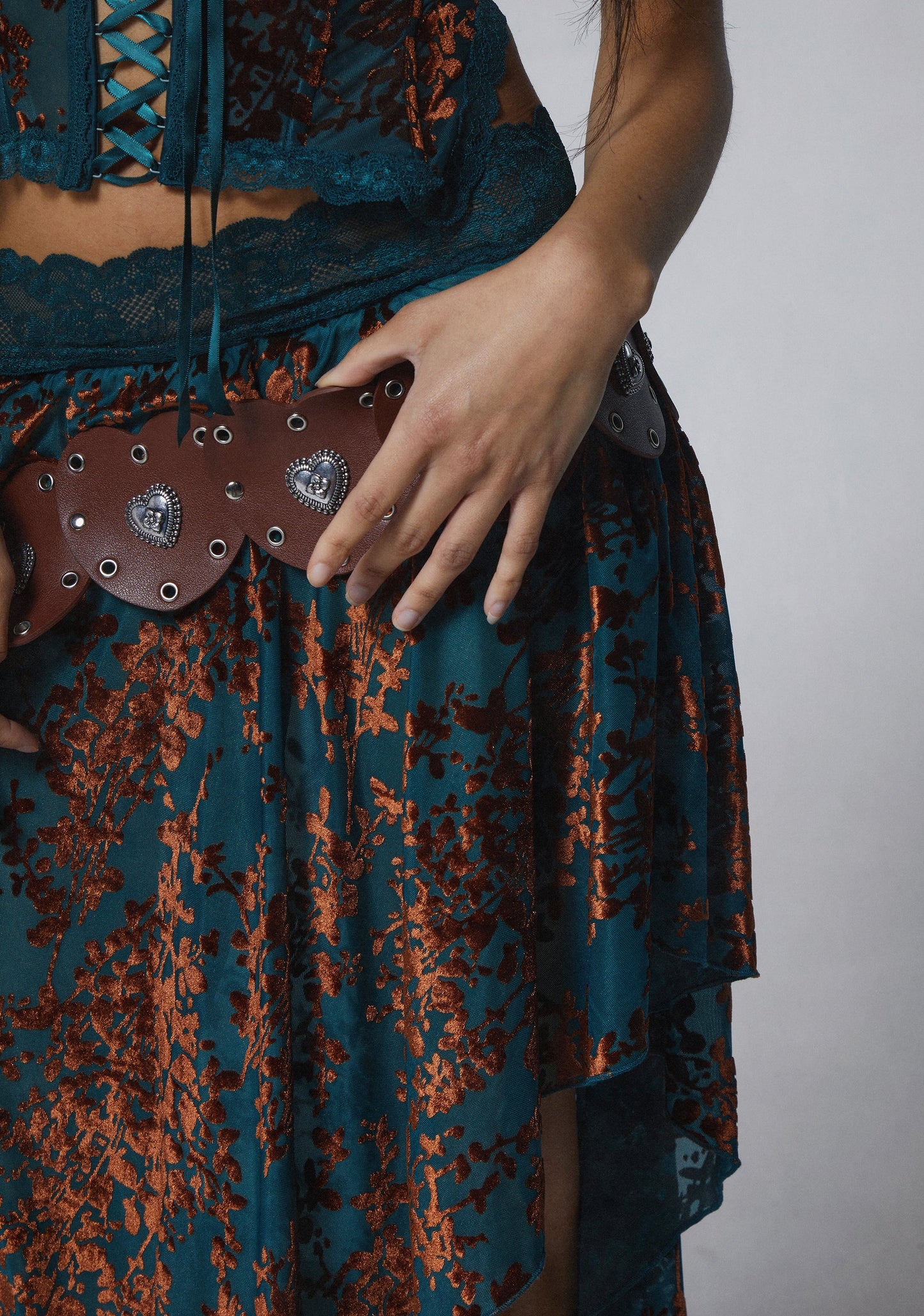 Boho Flocked Mesh Midi Skirt