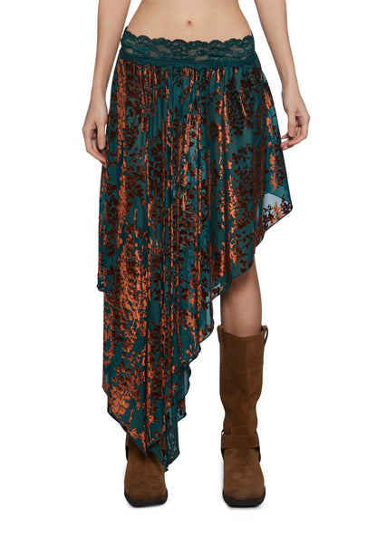 Boho Flocked Mesh Midi Skirt