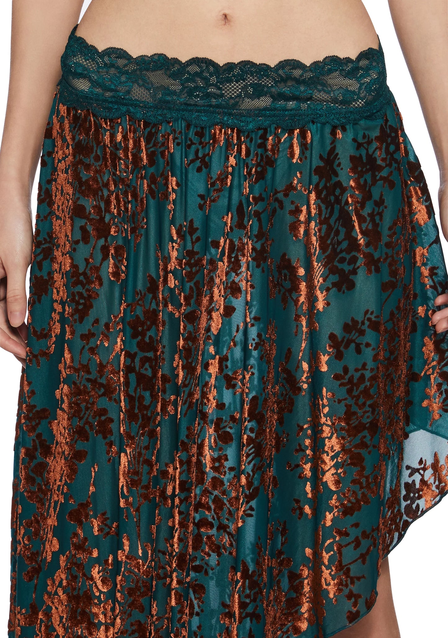 Boho Flocked Mesh Midi Skirt