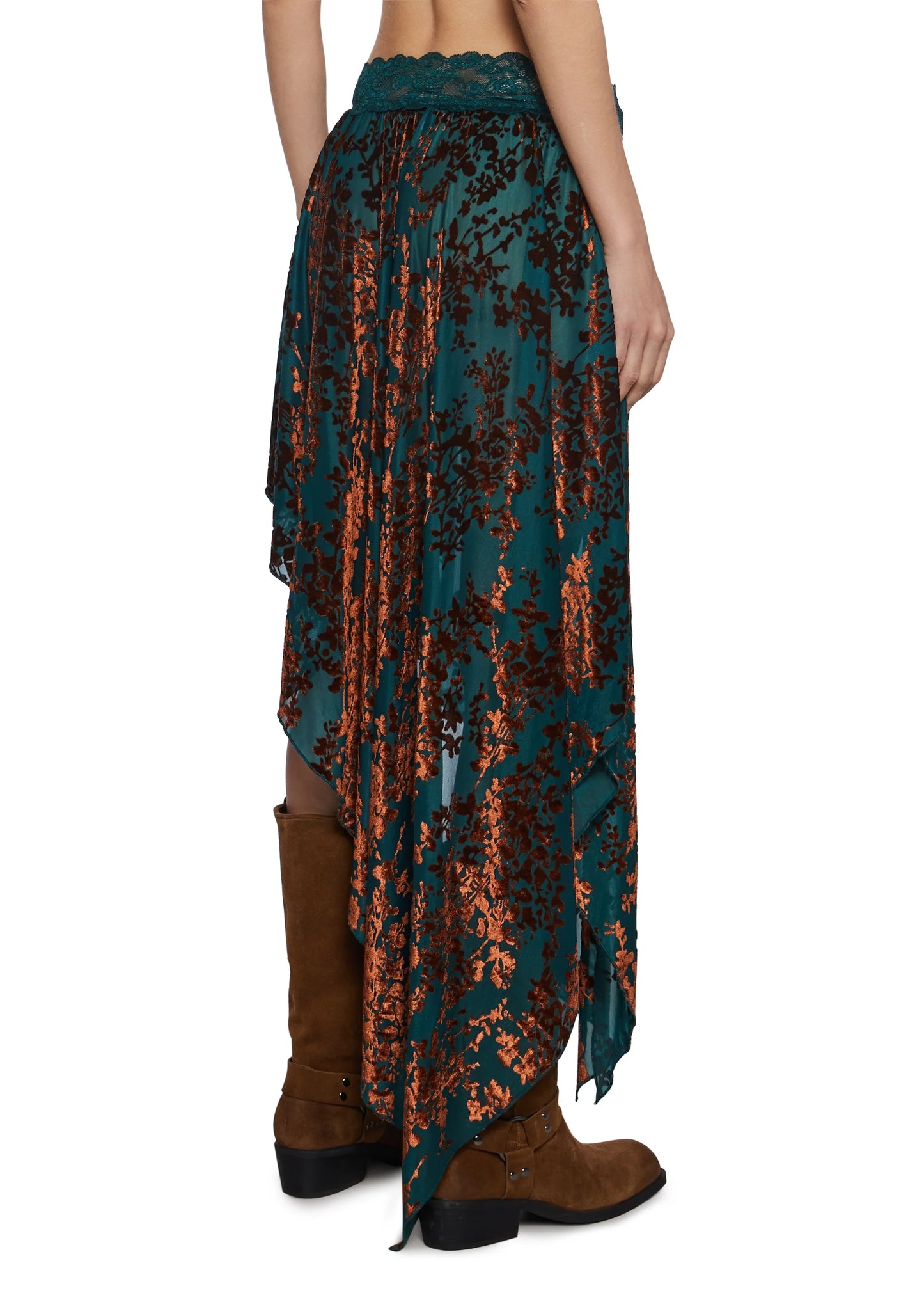 Boho Flocked Mesh Midi Skirt