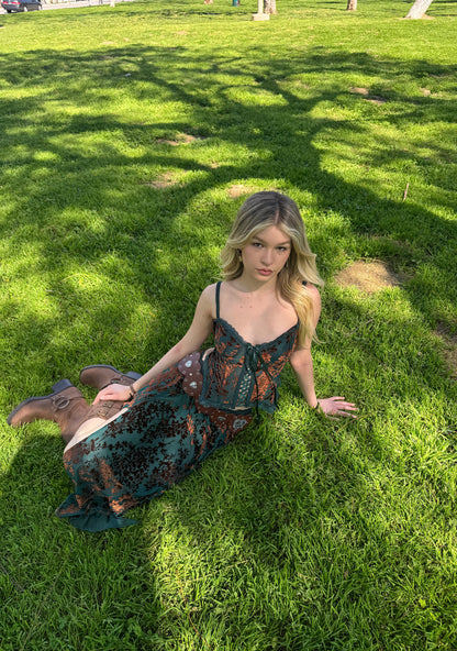 Boho Flocked Mesh Midi Skirt