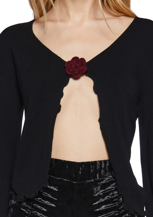 Bloom Snap Ribbed Long Sleeve Top – Black