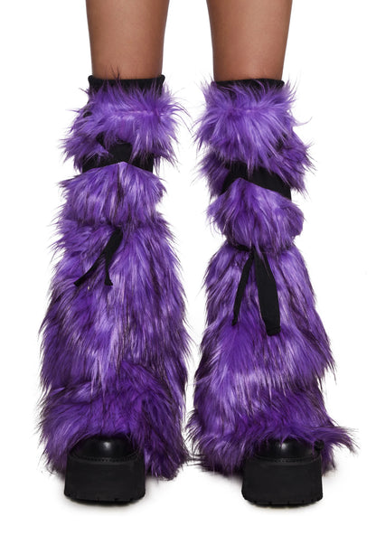 Faux Fur ribbed Leg Warmers - Purple