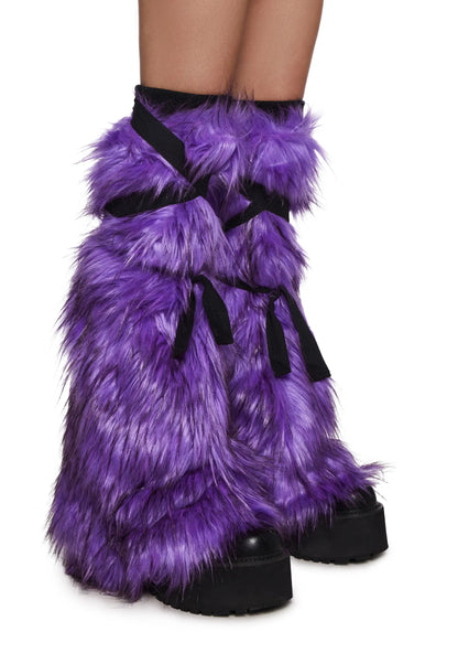 Faux Fur ribbed Leg Warmers - Purple