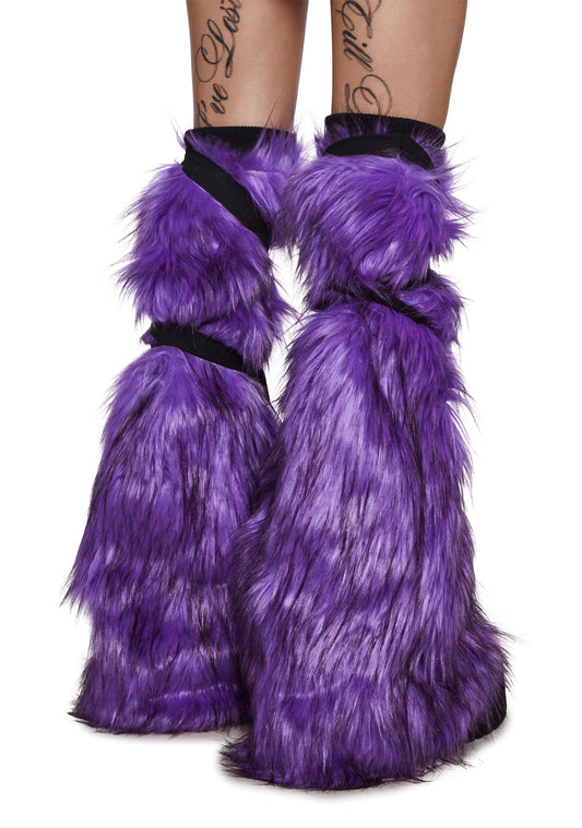 Faux Fur ribbed Leg Warmers - Purple