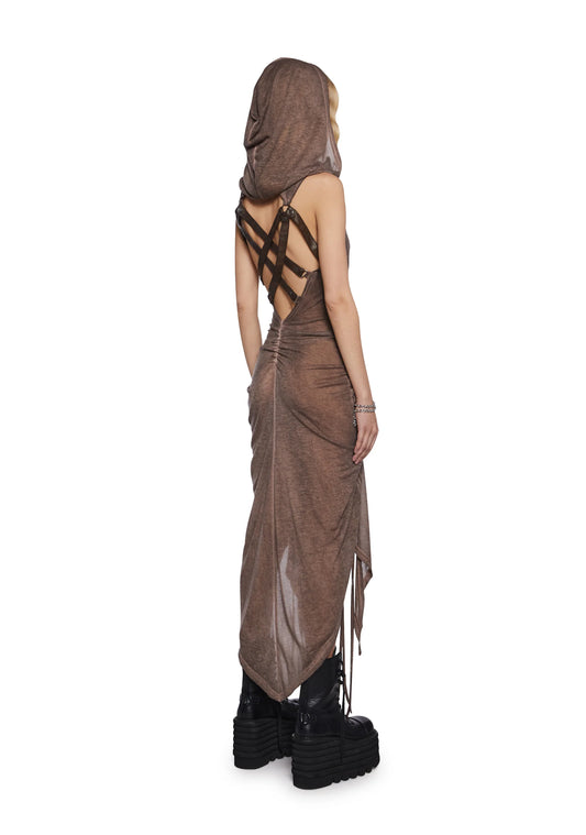 Hooded Harness Dress — Washed Brown