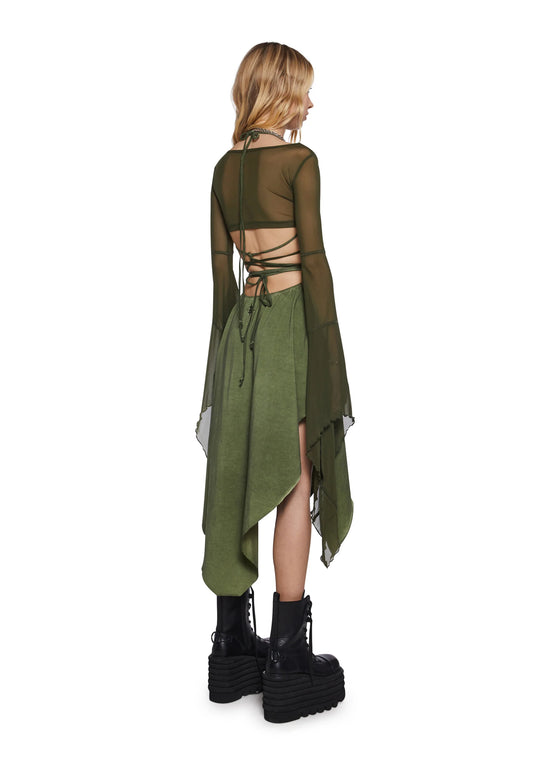 Echo Asymmetrical Wrap Dress — Green