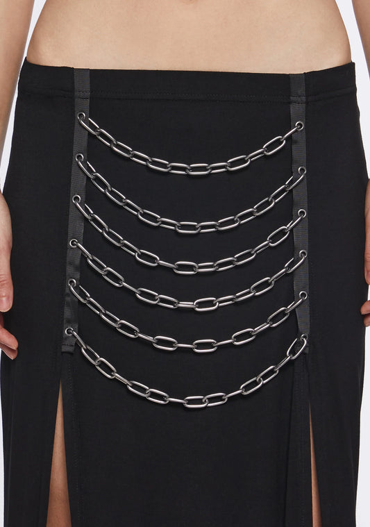 Chain Detail Slit Maxi Skirt – Black