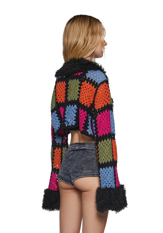 Crochet Fur Cropped Cardigan