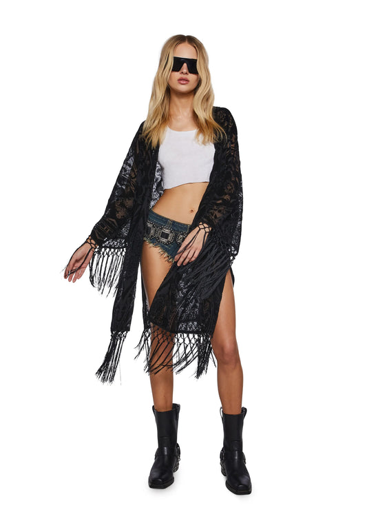 Flocked Kimono - Black