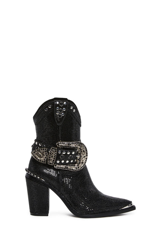 OUTLAW Rhinestone Cowboy Boots - Black