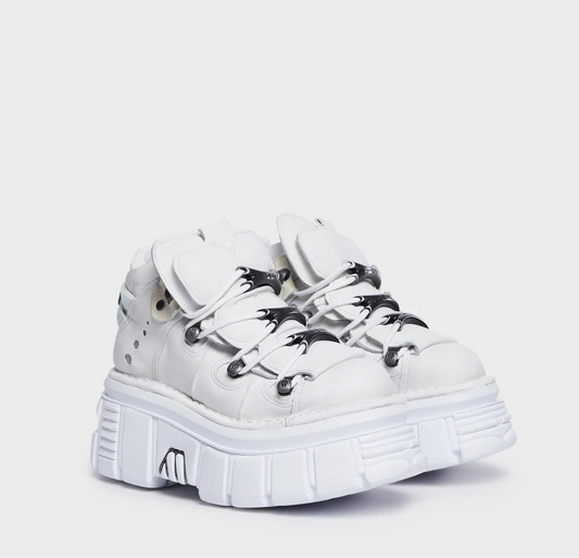 WHITE METALLIC LEATHER SNEAKERS