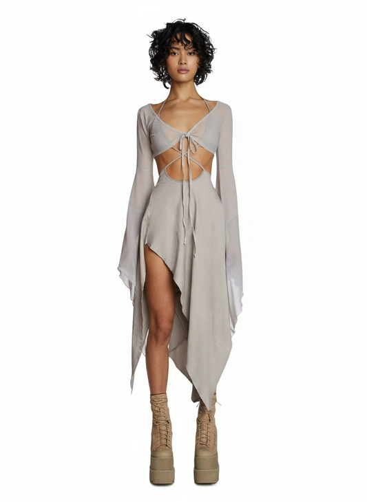 Echo Asymmetrical Wrap Dress — Grey
