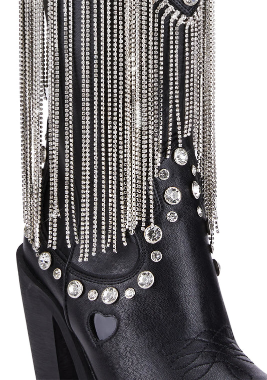 BLESSED DUST RHINESTONE COWBOY BOOTS - BLACK