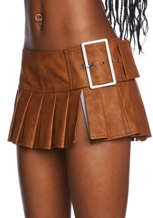 Crash Vegan Leather Micro Skirt – Camel