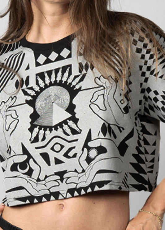 SOLOMANTRA Crop Top In Black & Silver