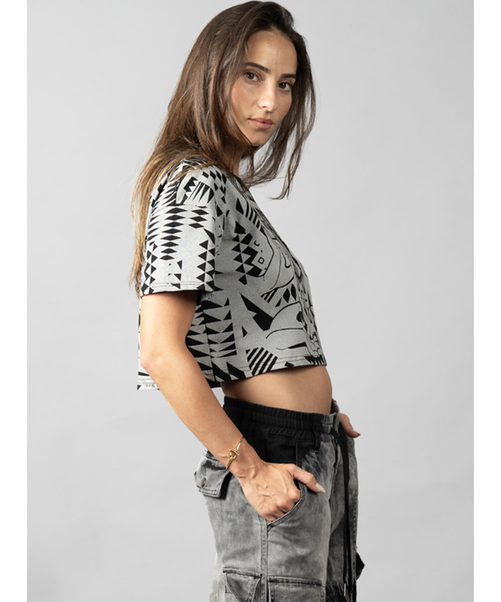 SOLOMANTRA Crop Top In Black & Silver