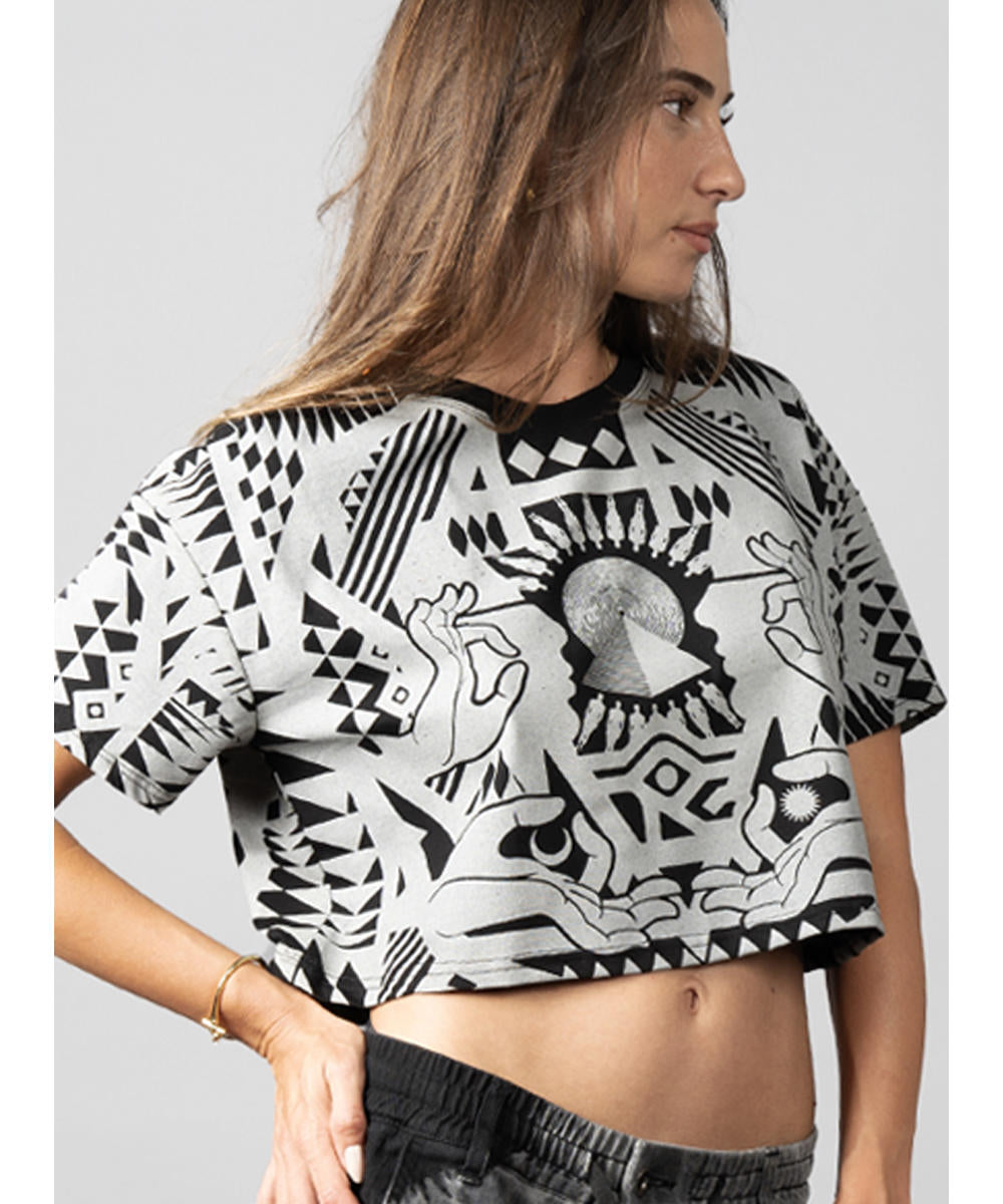 SOLOMANTRA Crop Top In Black & Silver