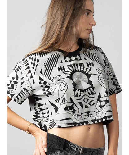 SOLOMANTRA Crop Top In Black & Silver