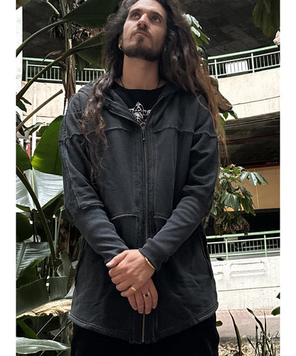 UNISEX FROST PIGMENT Zipper Jacket In Wash Black