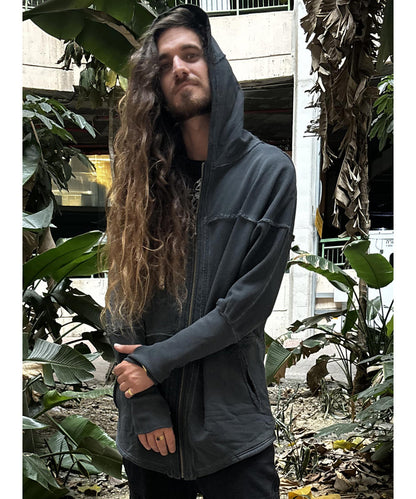 UNISEX FROST PIGMENT Zipper Jacket In Wash Black