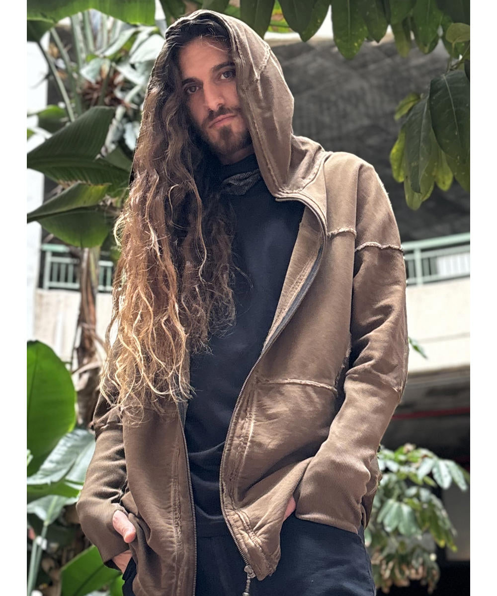 UNISEX FROST PIGMENT Zipper Jacket In Wash Brown