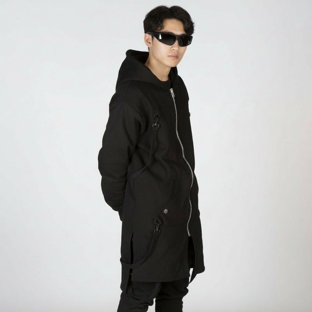 NR Hoodie Long Jacket In Black