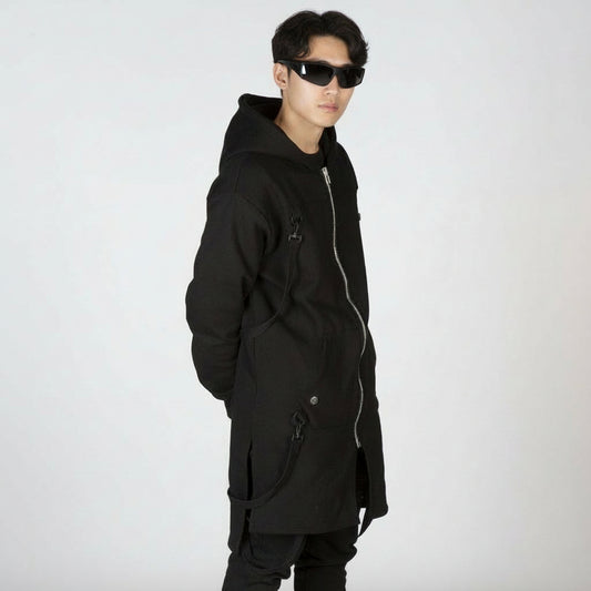 NR Hoodie Long Jacket In Black