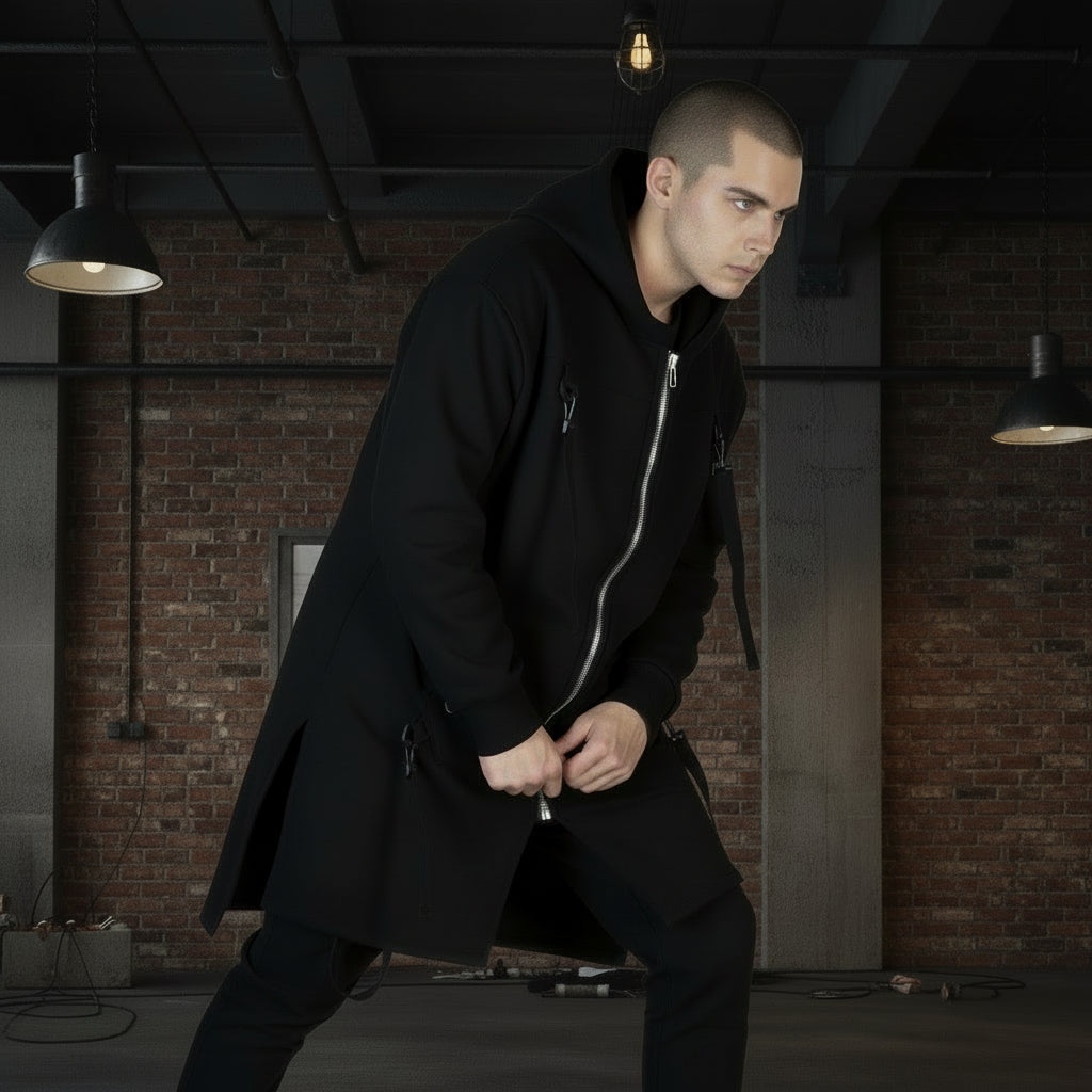 NR Hoodie Long Jacket In Black
