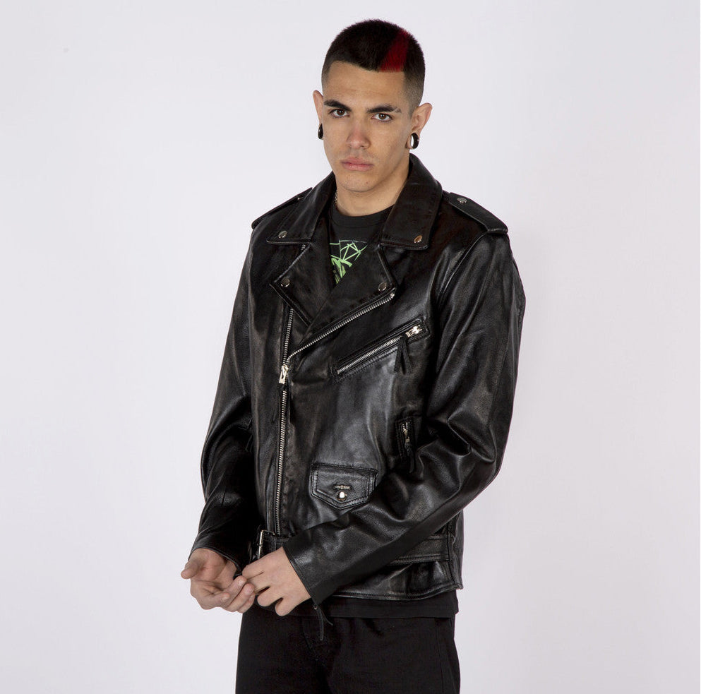 SOLID Military Leather Jacket - Black