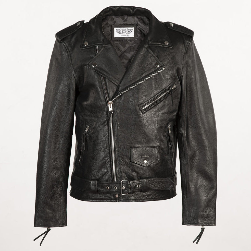 BACK LOGO Leather Jacket  - Black