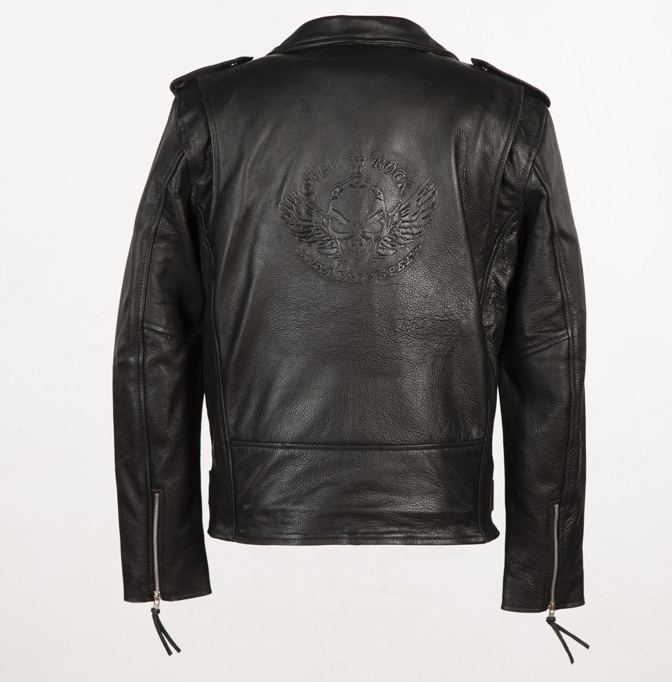 BACK LOGO Leather Jacket  - Black