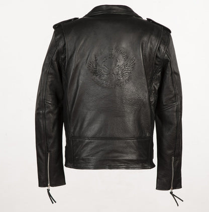 BACK LOGO Leather Jacket  - Black