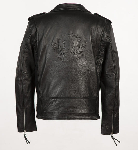 BACK LOGO Unisex Leather Jacket  - Black
