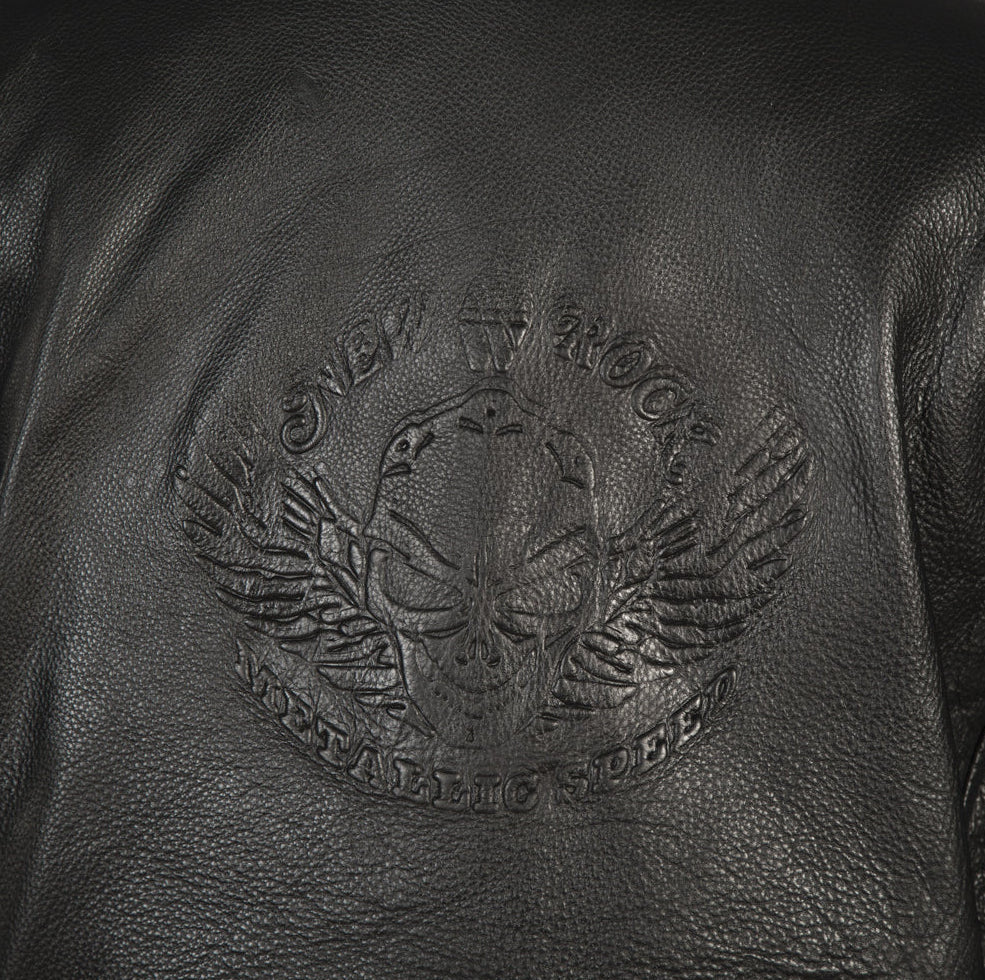 BACK LOGO Leather Jacket  - Black