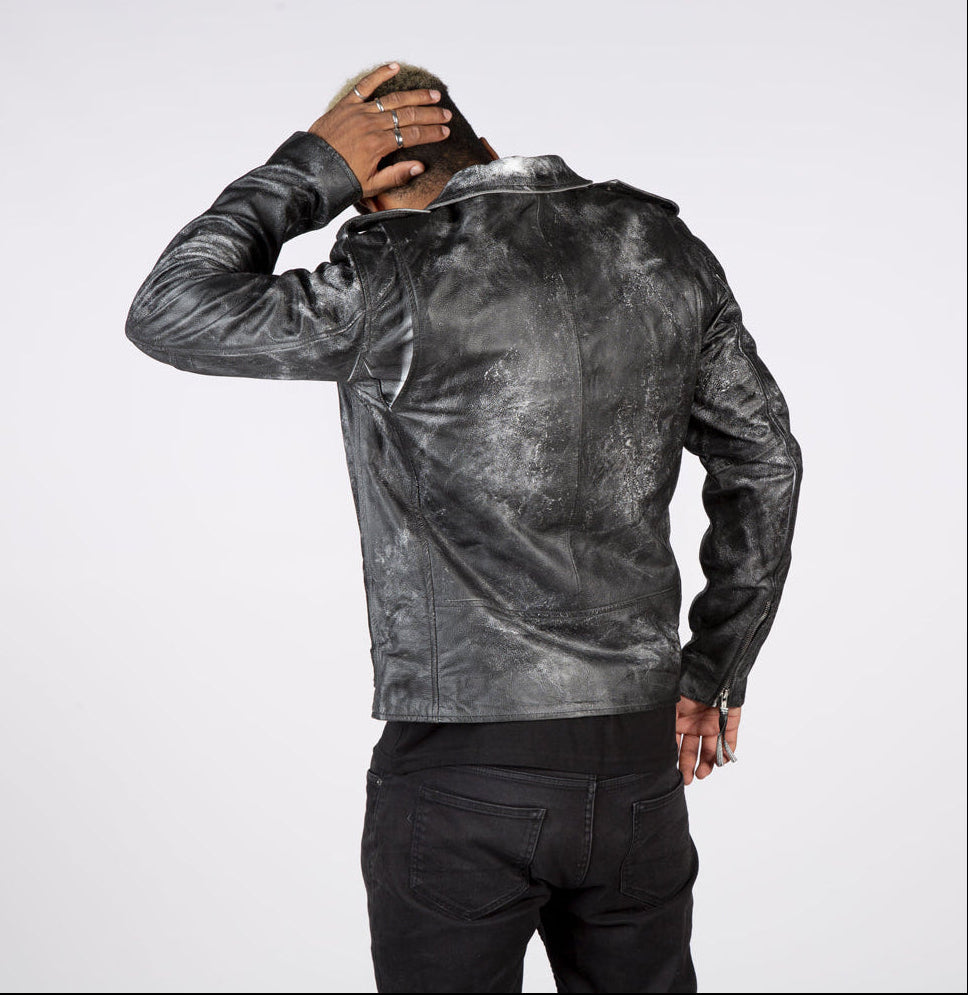 SOLID Military Leather Jacket - Grey Wash