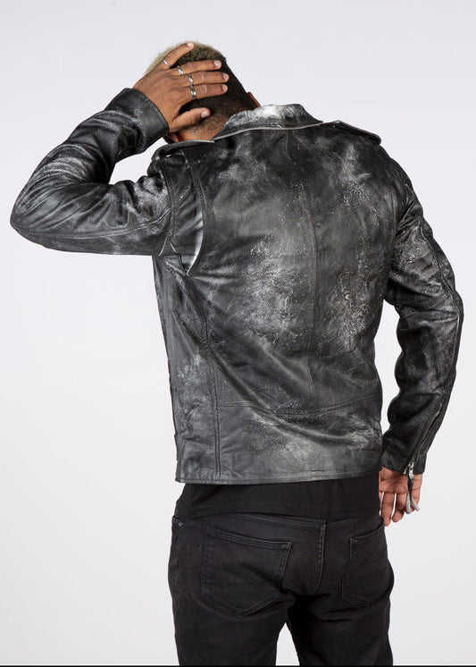 SOLID Unisex Military Leather Jacket - Grey Wash