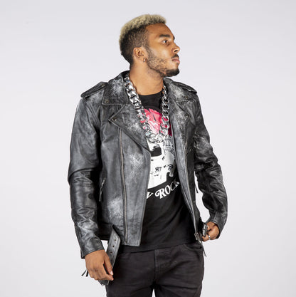 SOLID Military Leather Jacket - Grey Wash