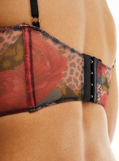 WILD LOVERS Exclusive Printed Rose Mesh Corset Bra In Red